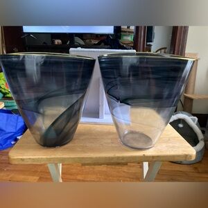 Estate Sale Vases, Smoky Black With Gold Rim (2)